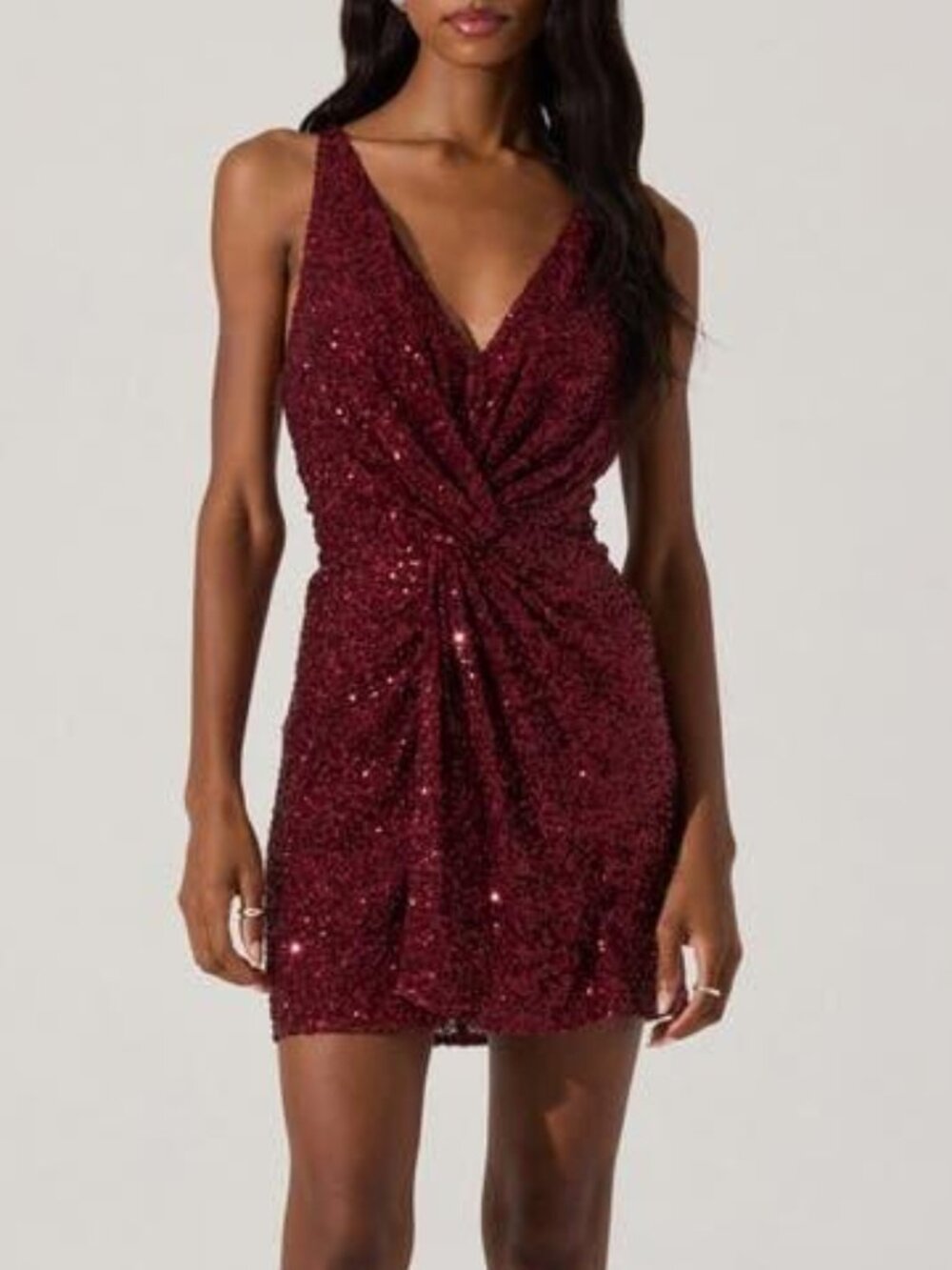 ASTR The Label Sequin Twist Front Mini Dress Small Wine NWT